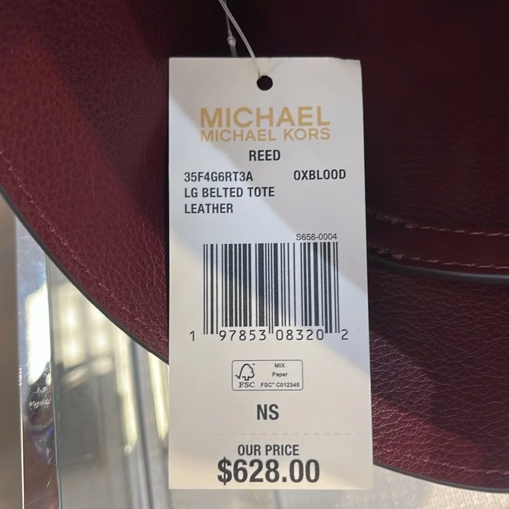MICHAEL KORS Reed Lg Leather Belted Satchel Shoulder Handbag  Oxblood Crocodile